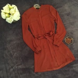 Forever 21 Shiny Rust Red-Orange Button-up Dress